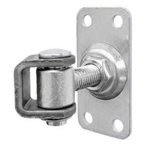 Komet – regulierbare Torwinkelscharnier M12 mit Schildplatte 75 × 37 mm, galvanisch verzinkt