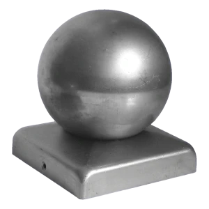 Stahl-Zaunkappe mit Kugel 60×60 mm / ø 50 mm – roh