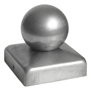 Zaunkappe aus Stahl 120×120 mm mit Zierkugel ø 80 mm – roh