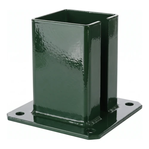 Stahl-Bodenplatte für Zaun- und Torpfosten 100×100 mm grün RAL 6005 000-791 (1)