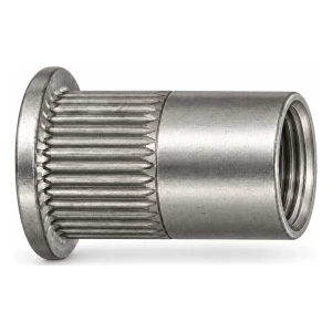 Blindnietmutter Edelstahl A2 M8×16 mm – Flachkopf, gerändelter Schaft – Karton à 250 Stk.