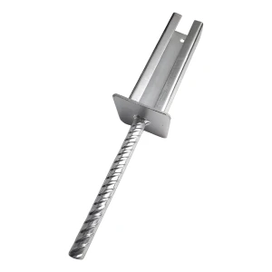 Bodenplatte für Zaunpfosten 60×40 mm mit Stab Ø20 mm – verzinkt