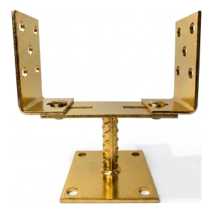 Pfostenträger höhenverstellbar zum Aufschrauben (mit Blech) 0–165 mm – Blech 4 mm, gold verzinkt