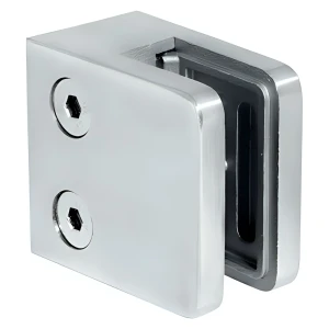 Glashalter 45x45x26 mm, Glas 6-10,76 mm, AISI 304, Flachsystem, Hochglanz