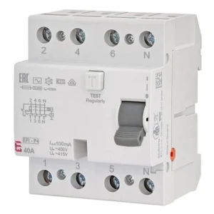Fehlerstrom-Schutzschalter 4P 40A 100mA typ AC EFI-P4 AC 40/0.1 002061622 ETI