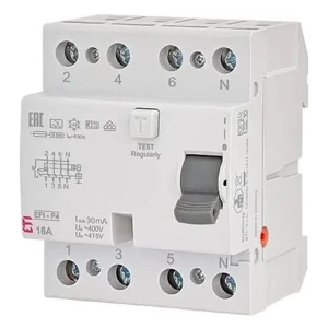 Fehlerstrom-Schutzschalter 4P 40A 30mA AC Typ EFI6-P4 AC 40/0.03 002061652 ETI