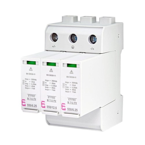 Überspannungsableiter PV DC Typ 1+2 (B+C) 1100V 3P 20kA 3,8kV ETITEC M 1100/12,5 Y 002440511 ETI GPV-401-38