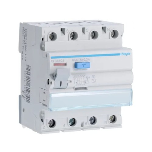 Fehlerstrom-Schutzschalter 3P+N 40A 300mA typ AC CFC440J HAGER GPV-401-43