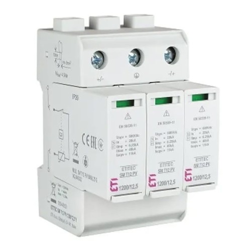 Überspannungsableiter PV DC Typ 1+2 (B+C) 1200V 3P 12,5kA 4,4kV ETITEC SM T12 PV 1200/12,5 Y 002440630 ETI GPV-401-50
