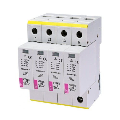 Überspannungs-Ableiter Typ 2 (C) 4P 20kA 1,5kV ETITEC C T2 275/20 4+0 002440395 ETI GPV-401-97