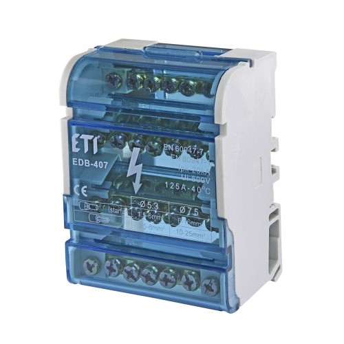 Schaltblock 4-polig 125A 7-Klemmen TH35 EDB-407 001102303 ETI GPV-401-144
