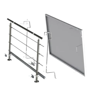 Photovoltaik-Montagesatz Balus 2 für Balkongeländer XL Edelstahl H17 Aluminium 6060 2 Halterungen Profil 40x40x1040mm Panel max 1140mm