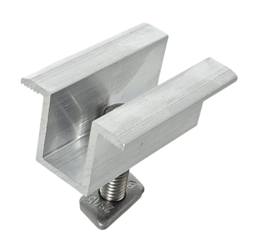 Mittlere Klemmhalterung H25 L50 Roh mit Schraube M8x20 und Einsatz für 30-mm-Paneele PV-04-16