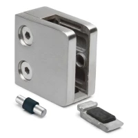 Glashalter 6-10,76 mm 45x45x26 mm Halterung und Pin AISI 304 Flachsystem Hochglanz