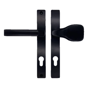 Türknauf-Klinke schwarz mit Schild PZ 90 mm – H240 × L30 mm