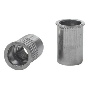 Durchgangs-Blindnietmutter M8 A2 – reduzierter Kegelflansch, gerändelter Schaft, AISI 304