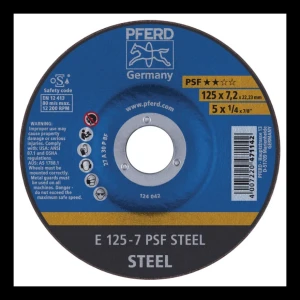 PFERD E 125-7 PSF STEEL – Schleifscheibe für Stahl 125 × 7,2 mm (Verpackung 10 Stk.)