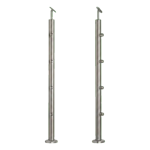 PSG Geländerpfosten Zwischenpfosten durchlaufend ø 42,4 mm AISI 304 – 4 Halter, satiniert 001-204 (1)