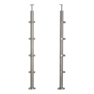 PSG Eck-Geländerpfosten aus Edelstahl AISI 304 ø42,4 mm H1060 mm mit Halterungen für Stäbe ø12 mm