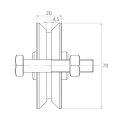 PSG Laufrolle V Ø 70×20 mm verzinkt für Schienentor 001-295 (2)
